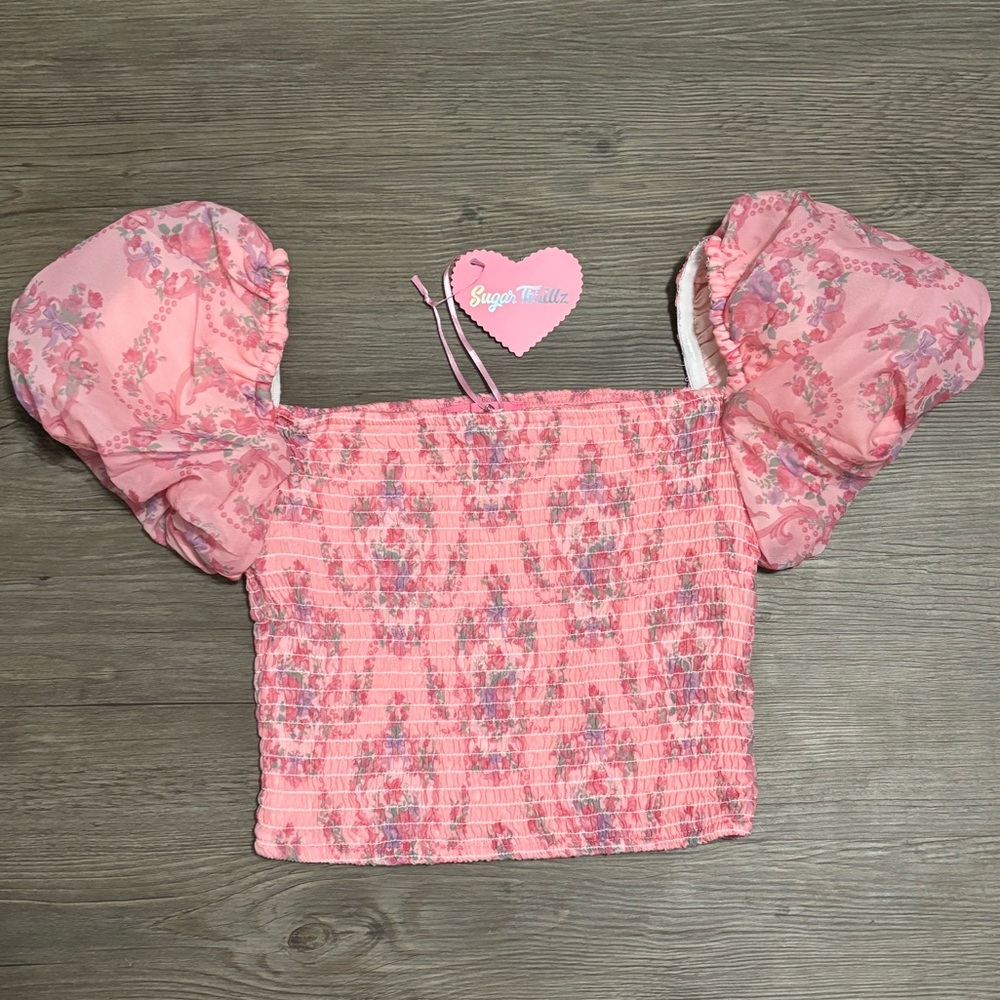 NWT Dolls Kill / Sugar Thrillz Scandal Sheet Puff Sleeve Top